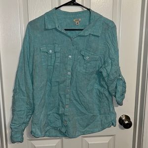 LL Bean 100% Linen Cardigan Button up